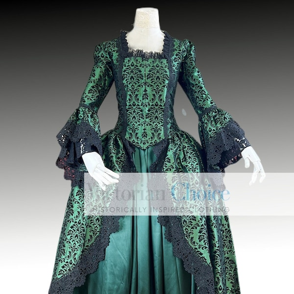 Georgian 18th Century Dress, Gothic Colonial Costume, Marie Antoinette Queen Brocade Gown, Bridgerton Dress, Steampunk Costume, Theater Wear