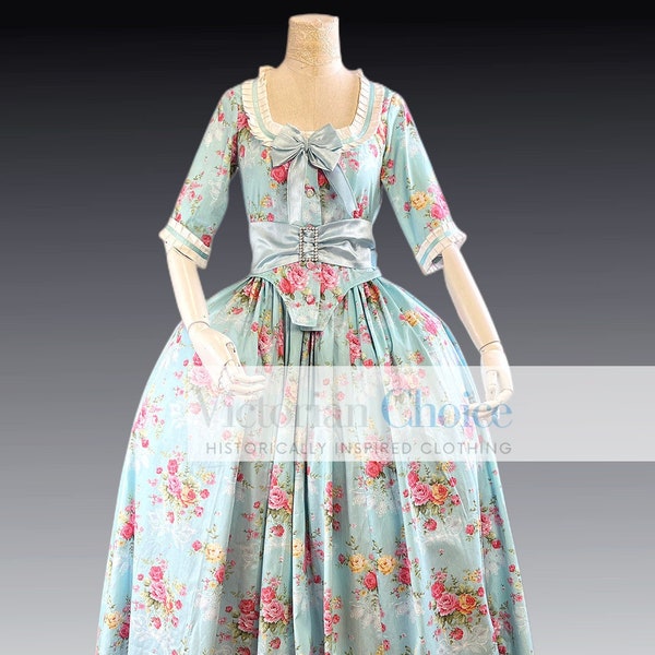 Colonial Georgian 18th Century Dress, Bridgerton Princess Floral Fancy Dress Ball Gown, Princess Queen Theater Costume, Holiday Dress