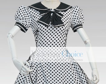 Victorian Sweet Lolita Dress, Cute Black and White Cotton Lolita Dress, Steampunk Cosplay Girl Costume, Comic Con Gothic Girl Costume