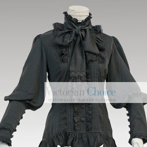 Black Women Victorian Gothic Vintage Romantic Vintage Blouse Top, Gothic Girl Shirt with Neck Bow, Steampunk Cosplay Period Theater Costume