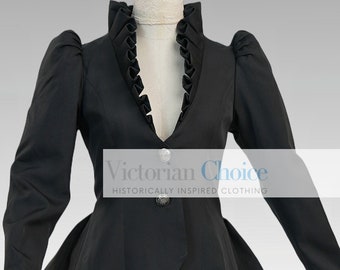 Black Edwardian Vintage Style Blazer, 1910s 1920s Vintage Riding Habit Jacket, Steampunk Theater Jacket, Gothic Goth Cosplay Girl Blazer