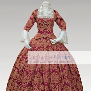 Bridgerton Queen Charlotte Brocade Floral Masquerade Gown, Victorian Princess Formal Evening Dress, Fairytale Historical Drama Theater Wear