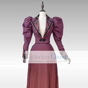 1890 年代、1900 年代のビクトリア朝エドワード朝のヴィンテージドレス、ダウントン アビーのタイタニック ドレス、トレーン付きコットン ブレンド ジャケット スカート、時代劇衣装