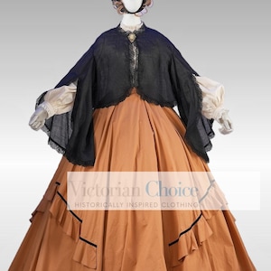 Victorian Civil War 19th Century 3PC Wrapper Dress with Train, Southern Belle Little Women Dress, Frontier Women Period Theater Clothing