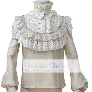 1900s, 1910s Women Romantic Victorian Flowy High Collar Blouse, Romantic Edwardian Vintage Shirt Top, Downton Abbey Theater Cosplay Costume