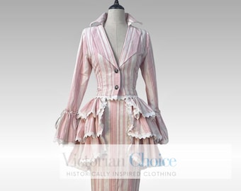 Victorian Edwardian Downton Abbey 1900s 1910s Vintage Form Fitting Peplum 3-PC Suit Dress, Titanic Dress, Theatrical Reenactment Clothing