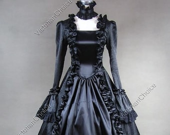 BLACK Renaissance Dress, Gothic Fantasy Dress, Gothic Steampunk Costume, Marie Antoinette Costume, Morticia Addams Costume