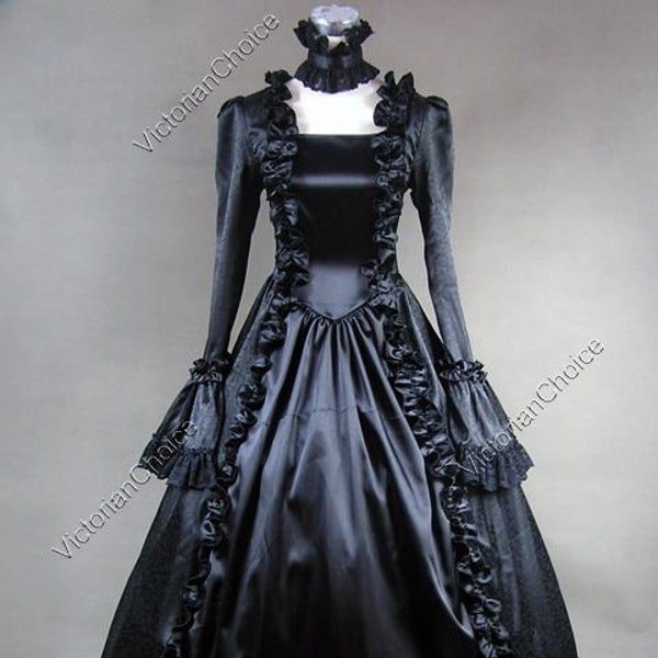 BLACK Renaissance Dress, Gothic Fantasy Dress, Gothic Steampunk Costume, Marie Antoinette Costume, Morticia Addams Costume