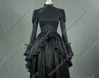Victorian Edwardian Black Brocade Dress Ball Gown, Gothic Girl Horror Adult Witch Halloween Costume, Morticia Addams Dress, Nadja Costume