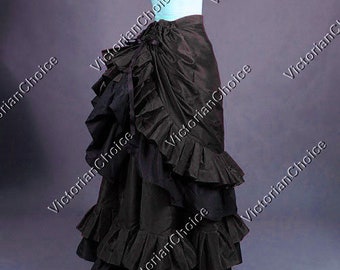 Black Victorian Edwardian Taffeta Bustle Skirt, Pleated Black Skirt, Victorian Bustle Skirt, Steampunk Walking Skirt, Theater Costume