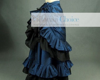 Women Victorian Edwardian Vintage Bustle Skirt, Pleated Navy Blue Bustle Taffeta Skirt, Steampunk Punk Skirt, Witch Skirt, Halloween Costume