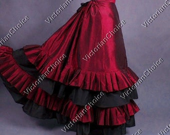 Victorian Edwardian Christmas Holiday Festive Vintage Bustle Skirt, Riding Habit Skirt, Gothic Taffeta Steampunk Skirt, Theater Clothing