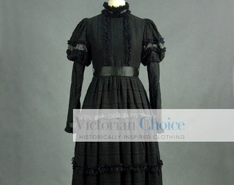 1900s 1910s Black Victorian Edwardian Gothic Lace Overlay Dress, Victorian Mourning Dark Fantasy Gothic Wedding Witch Halloween Costume