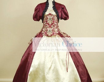 Vintage Victorian Civil War 4PC Corset Antique Floral Bustle Skirt Ball Gown, Fantasy Fairytale Dress, Murder Mystery Theater Costume Party