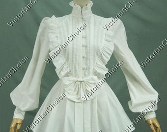 Ladies White Victorian Blouse, Steampunk Vintage Romantic Ruffled Long Sleeve Cotton Blouse, Vintage Edwardian Shirt Top, Theater Costume