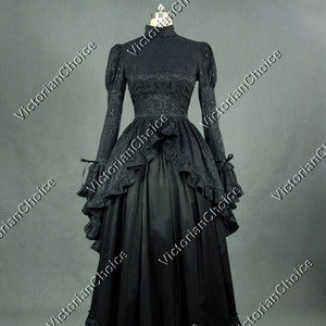 Victorian Edwardian Black Brocade Dress, Dark Fantasy Gothic Nadja Morticia Addams Dress, Women Victorian Mourning Witch Halloween Costume