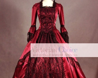 Georgian 18th-Century Colonial Queen Marie Antoinette Rococo Dress, Dark Fantasy Horror Haunted Countess Vampire Halloween Costume