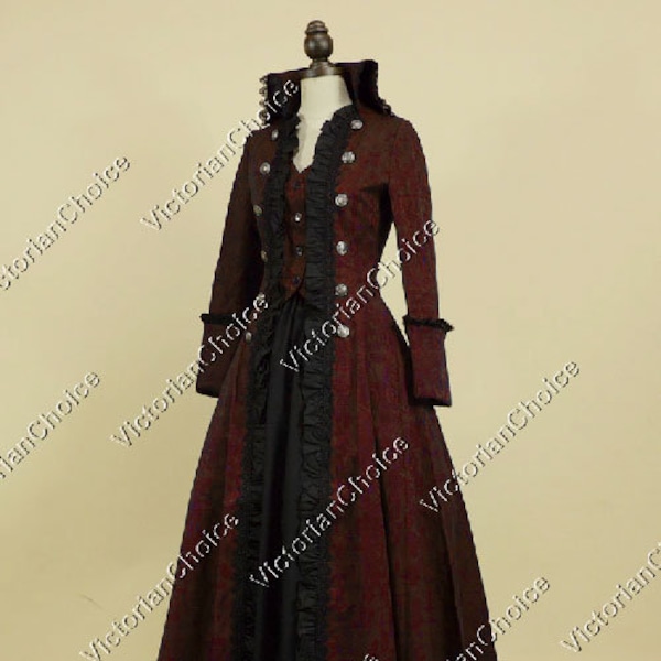 Victorian Steampunk Military Gothic Girl Penny Dreadful Vanessa Coat Dress, Women's Captain Hook Pirate Costume, Vampire Halloween Costume