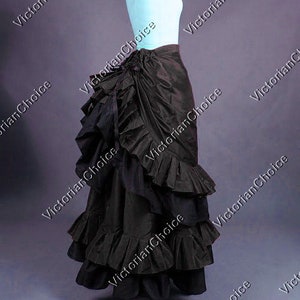 Black Victorian Edwardian Taffeta Ruffle Bustle Skirt, Gothic Girl Nadja Steampunk Punk Walking Skirt Riding Habit Dark Fantasy Theater Wear