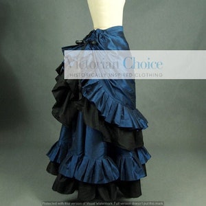 Victorian Edwardian 1890s 1900s Vintage Bustle Skirt, Dark Steampunk Gothic Pleated Navy Blue Bustle Taffeta Walking Skirt, Theater Costume