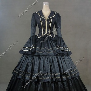 Black Victorian Civil War Southern Belle Ball Gown, Brocade Mourning Dress, Dark Evil Queen Horror Witch Adult Women Halloween Costume