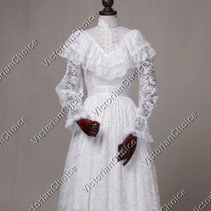 White Premium Lace Overlay Victorian Vintage Wedding Dress, Edwardian Vintage Bridal Gown, 1910a Garden Tea Party Fairytale Theater Costume