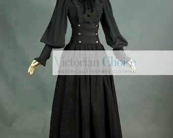 Victorian Edwardian Gothic Steampunk 2PC Dress, Penny Dreadful Costume, Murder Mystery Fantasy Punk Girl Gown, Evil Witch Halloween Costume