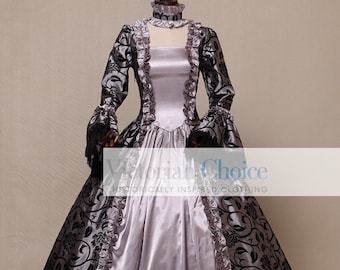 Renaissance Fair Gothic Fantasy Fairytale Brocade Dress, Georgian 18th Century Queen Marie Antoinette Dress, Historical Theater Clothing
