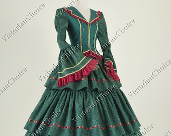 Victorian Regal Royal Princess Queen Gown, Vintage Green Masquerade Gown, Civil War Southern Belle Scarlett O'Hara Dress, Halloween Costume