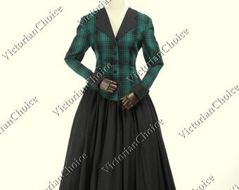 Charles Dickens Faire Cotton Blend Tartan Dress , Victorian Christmas Caroler Caroling Dress, Historical Costume, Civil War Theater Wear