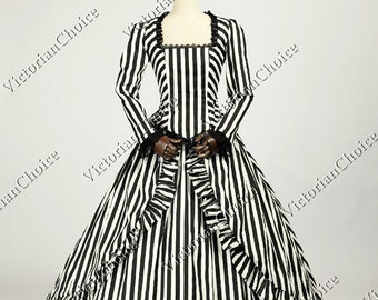 Victorian Gothic Black and White Beetlejuice Women Dress, Sleepy Hollow Katrina Costume, Victorian Civil War Scarlett O'Hara Dress, Theater