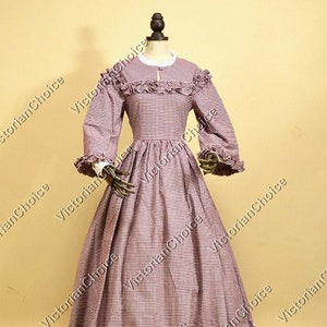 Dickens Pioneer Prairie Women Plaid Cotton Dress, Victorian 19th Century Civil War Little Women Costume, Jane Eyre Theatrical Clothing