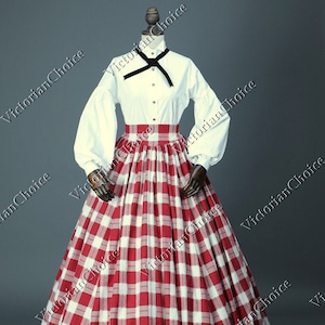 Viktorianische Dickens Fair Rot und Weiß 2PC Premium Tartan Kleid, Bürgerkrieg Frontier Pionierfrauen Kleid, Period Country Maid Theaterkleidung