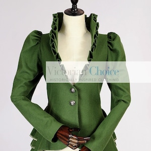 Victorian Christmas Holiday Festive Olive Green Blazer, Edwardian Vintage Riding Habit Jacket, Steampunk Cosplay Jacket, Theater Clothing