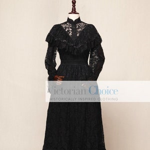 Black Gothic Victorian Edwardian Vintage Premium Lace Overlay Dress,  Penny Dreadful Vanessa Ives Costume, Adult Witch Halloween Costume