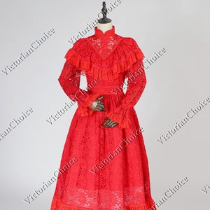 Red Victorian Edwardian Premium Lace Gothic Wedding Dress, Gothic Wedding Dress, Formal Vintage Garden Tea Party Stroll Gown, Theater