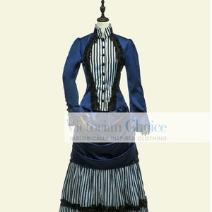 1890s 1900s Victorian Edwardian Bustle Dress, Vintage Downton Abbey Costume, Edwardian Blue Riding Habit, Murder Mystery Theater Costume
