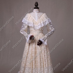 Ivory Color Premium Lace Victorian Edwardian Vintage Wedding Dress, Vintage Bridal Gown, Victorian Garden Tea Party Fairytale Theater Outfit