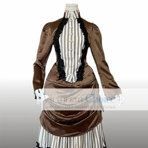 Victorian Bustle Dress, Edwardian Bustle Dress, 1900s Dress, Downton Abbey Costume, Brown Stripes Gothic Steampunk Costume, Riding Habit