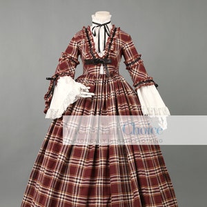 Victorian Dickens Fair Dress, Christmas Caroler Costume, Civil War Costume, Pioneer Women Tartan Dress, Dark Queen Vampire Halloween Costume