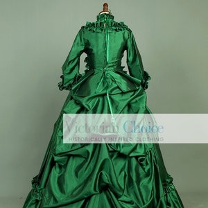 Green Victorian Top Quality Taffeta French Bustle 5PC Masquerade Evening Gown, Victorian Queen Royal Princess Formal Dress, Theater Clothing