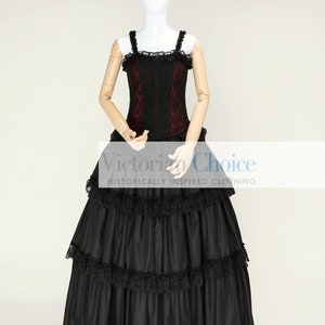 Black Victorian Steampunk Lace Overlay Corset Tiered Ruffle Skirt Dress, Dark Fantasy Gothic Girl Gothic Wedding Dress, Theater Clothing