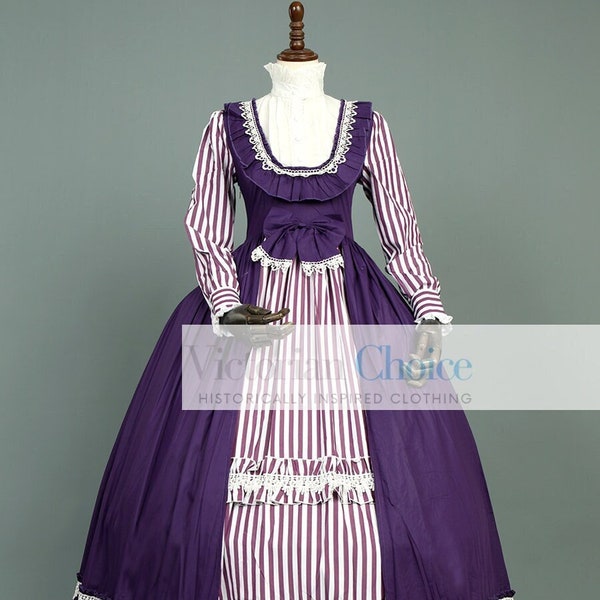 Dickens Faire Costume, Victorian Civil War Striped Dress, Little Women Gown, Prairie Pioneer Dress, Vampire Halloween Costume for Women