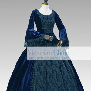 High Quality Velvet Renaissance Faire Dress, Navy Blue Victorian Regal Queen Ball Gown, Fancy Fairytale Princess Velvet Theater Costume