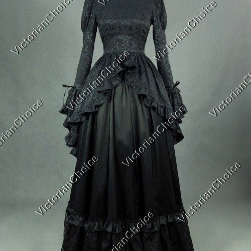 Victorian Edwardian Black Brocade Dress, Dark Fantasy Gothic Nadja
