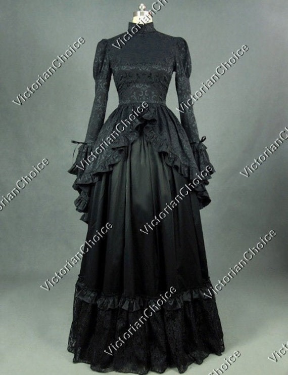 Vintage Authentic Victorian Dresses,Ballgowns High-end Black Sequins Gothic  Victorian Bustle Dress 2pcs Set