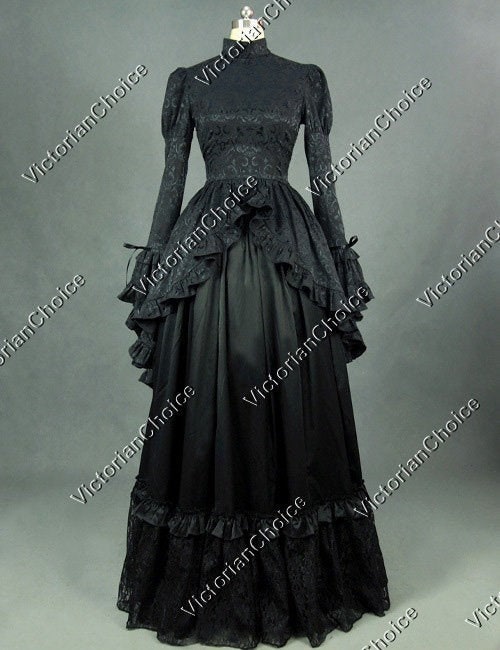 Victorian Edwardian 1900s 1910s Black Brocade Dress, Dark Fantasy Gothic Nadja Morticia Addams Dress, Victorian Mourning Dress, Theater Wear
