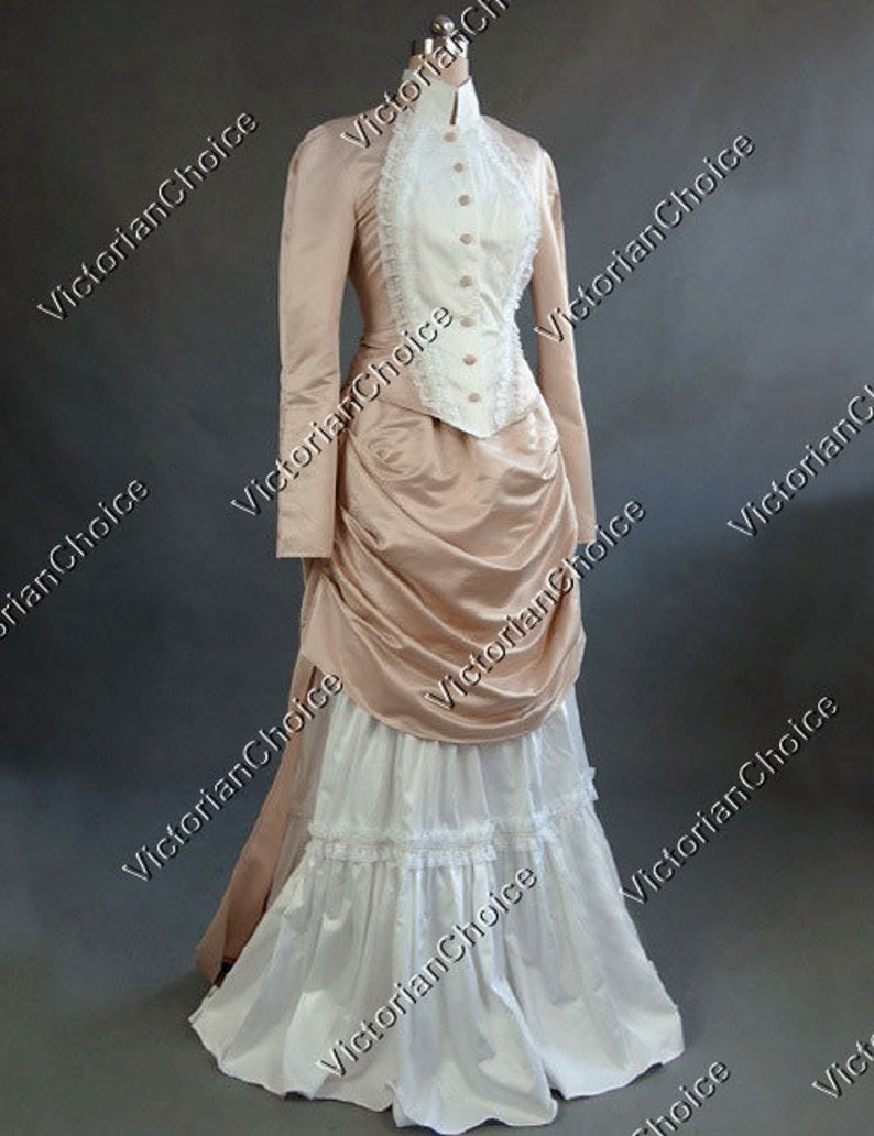 Victorian Dresses | Victorian Ballgowns | Victorian Clothing     Victorian Wedding Dress Edwardian Bustle Dress Vintage Bridal Gown 1900s Vintage Riding Habit Bustle Theater Costume Peach Color  AT vintagedancer.com