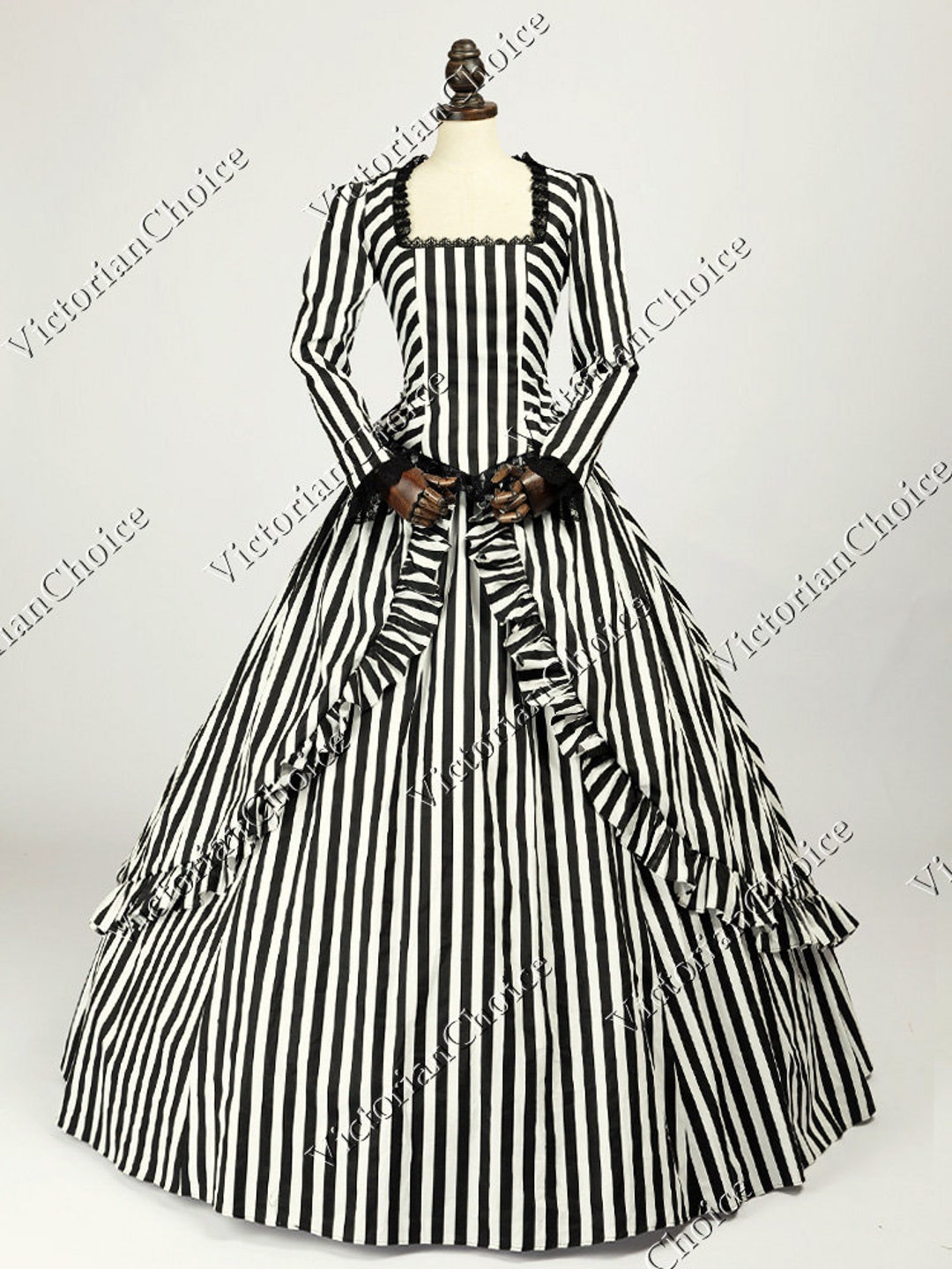 Victorian Gothic Black and White Beetlejuice Women Dress picture