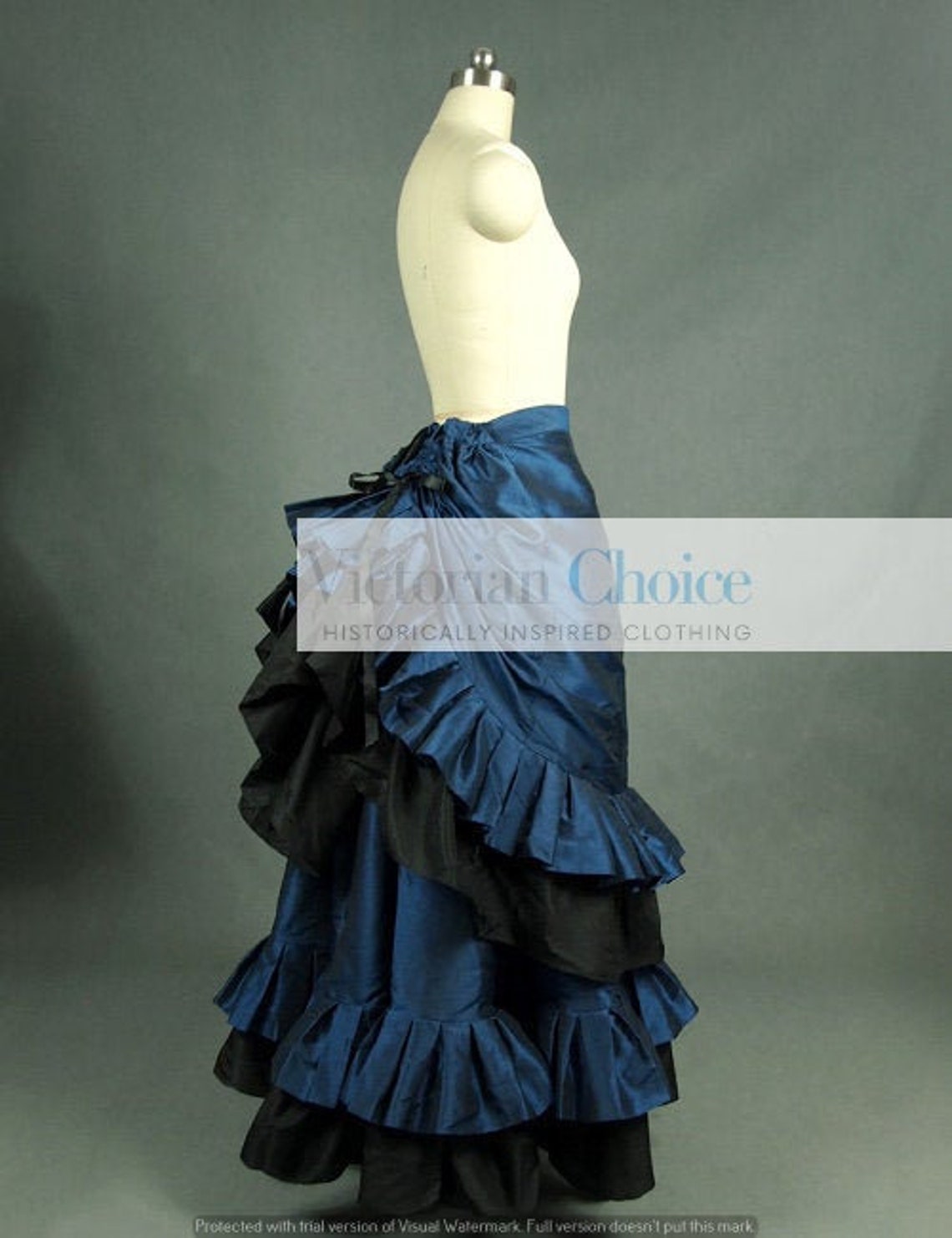 Steampunk Clothing, Fashion, Costumes     Women Victorian Edwardian Vintage Bustle Skirt Pleated Navy Blue Bustle Taffeta Skirt Steampunk Punk Skirt Witch Skirt Halloween Costume  AT vintagedancer.com